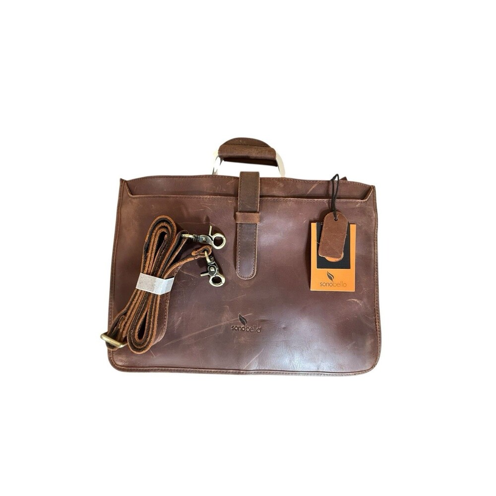 Sonobello Brown Leather Briefcase Bag - Mens
